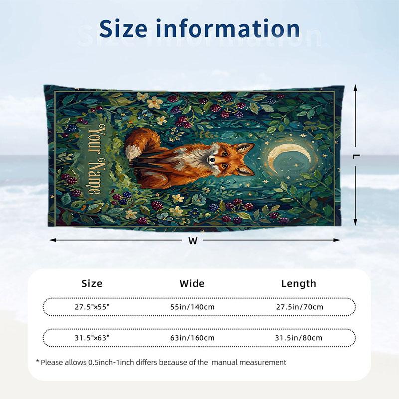 Moonlit Forest Whispers Theme Quick Dry Beach Towel Custom Name Text Print Large Sand Resistant Towel Beach Vacation