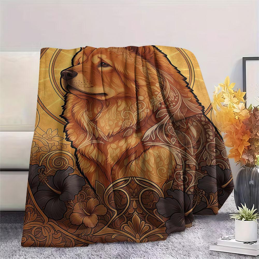 1 Stück Hundeblumen-Print Flanelldecke, Hohe Qualität, Bequem für alle Jahreszeiten, Heimdekoration, Wärme und Komfort, Perfekt für Weihnachtsgeschenke