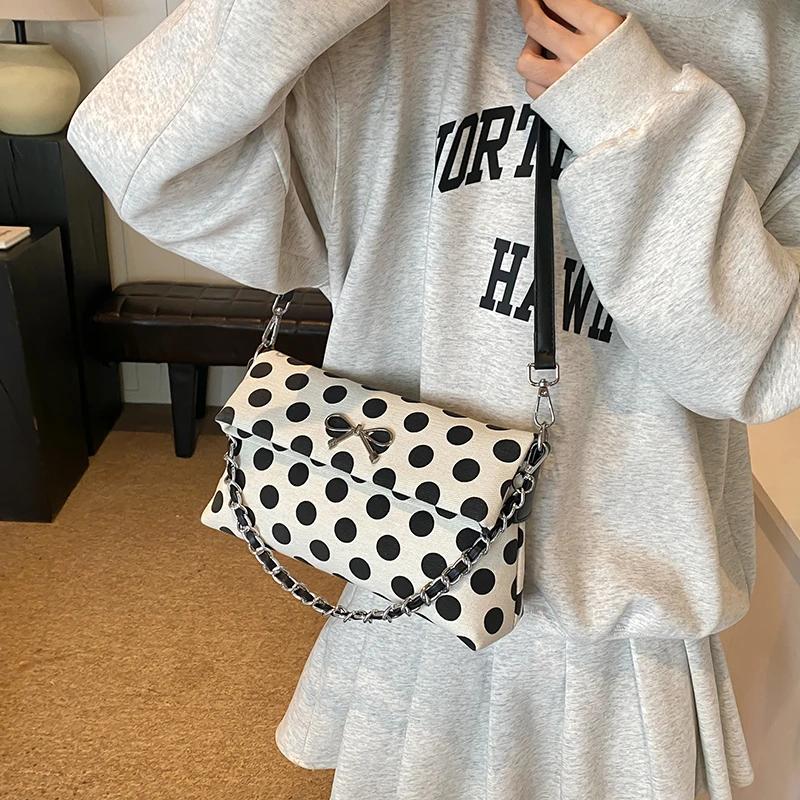 Luxury Designer Women's Handbags New Fashion Chain Soft Shoulder Crossbody Bags Large Capacity Bow Dot Bags