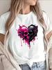 Unisex Gothic Heart Skull Graphic T‑Shirt Pink Black Dripping Paint Skeleton Print Punk Streetwear Casual Short Sleeve Tee