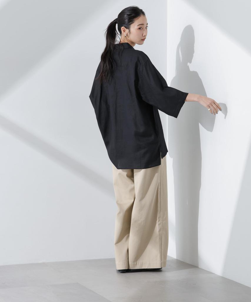 Nano Universe Linen Pullover Size F Women's Anti-Smell V-Neck Shirt, Black, 010, 673-5121301