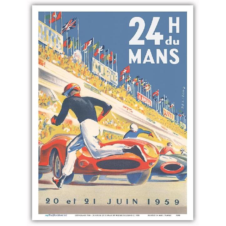 1959 Grand Prix - 24 hours of Le Mans France - Endurance Racing - Vintage Car Racing Poster by Michel Bélignod c.1959 - Master Art Print (Unframed) 9 L x 6 W