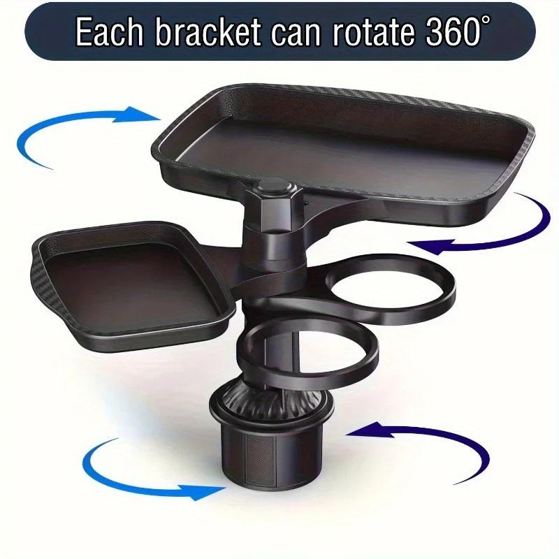 3-In-1 Detachable Car Cup Holder Tray-Expandable Food Table With 360° Rotating Design,Sturdy Base For Long Road Trips Table Tray