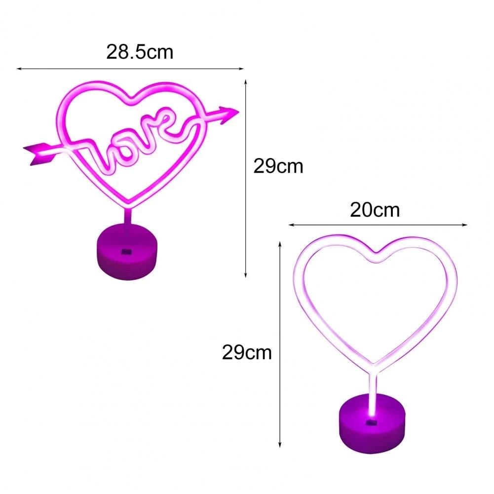 Heart Love Shaped Neon Light Christmas LED Sign Bar Art Decorative Lights with Base Stand Night Lamp Decor Wedding Proposal
