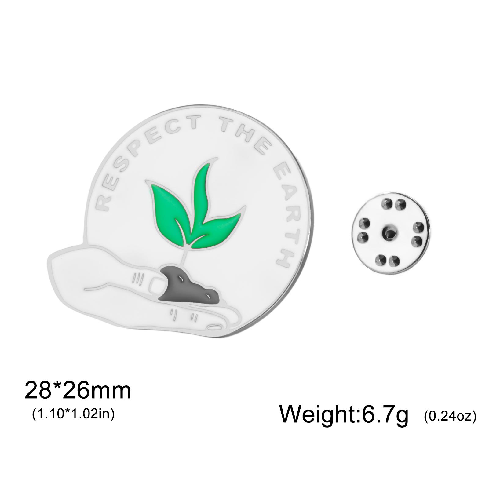 

My Shape Green Plant Enamel Brooches Stainless Steel Respect The Earth Label Pin Hat Clothes Bag Badge Jewelry Gift For Friends