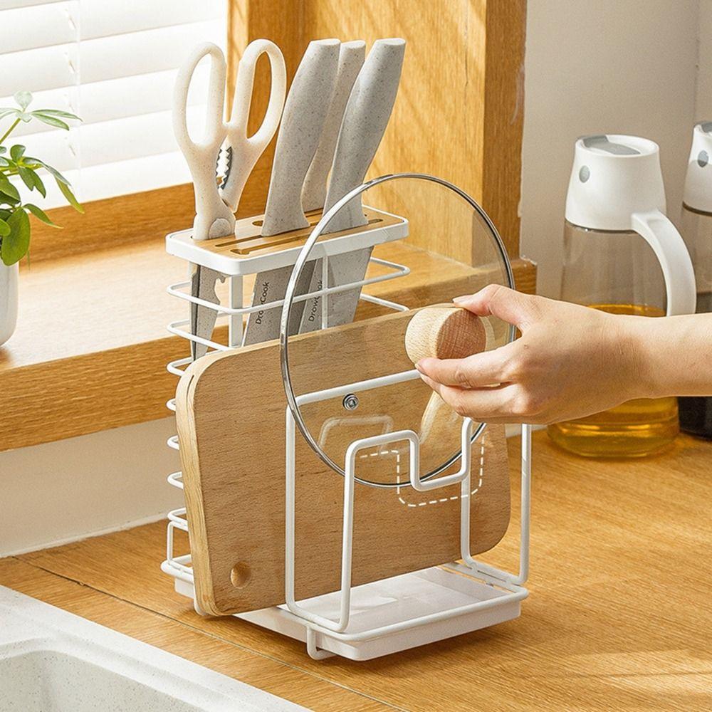 Large Capacity Cutlery Inserted Block Storage Tank Metal Pot Cover Stand Cutlery Box  for Kitchen