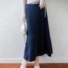 Women's Pure Wool Midi Skirt – Slim Fit, Pleated A-Line, Waist-Cinching for Autumn and Winter