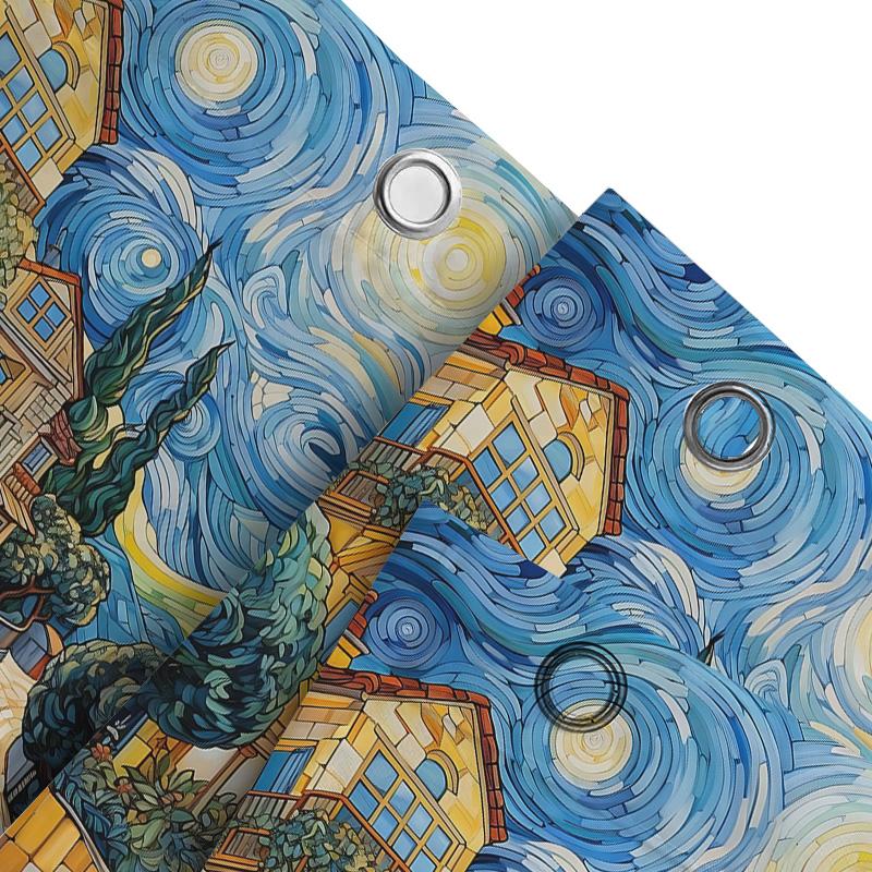 Van Gogh Inspired Starry Night Village Shower Curtain Transform Your Bathroom Into An Artistic Haven Waterproof  Durable
