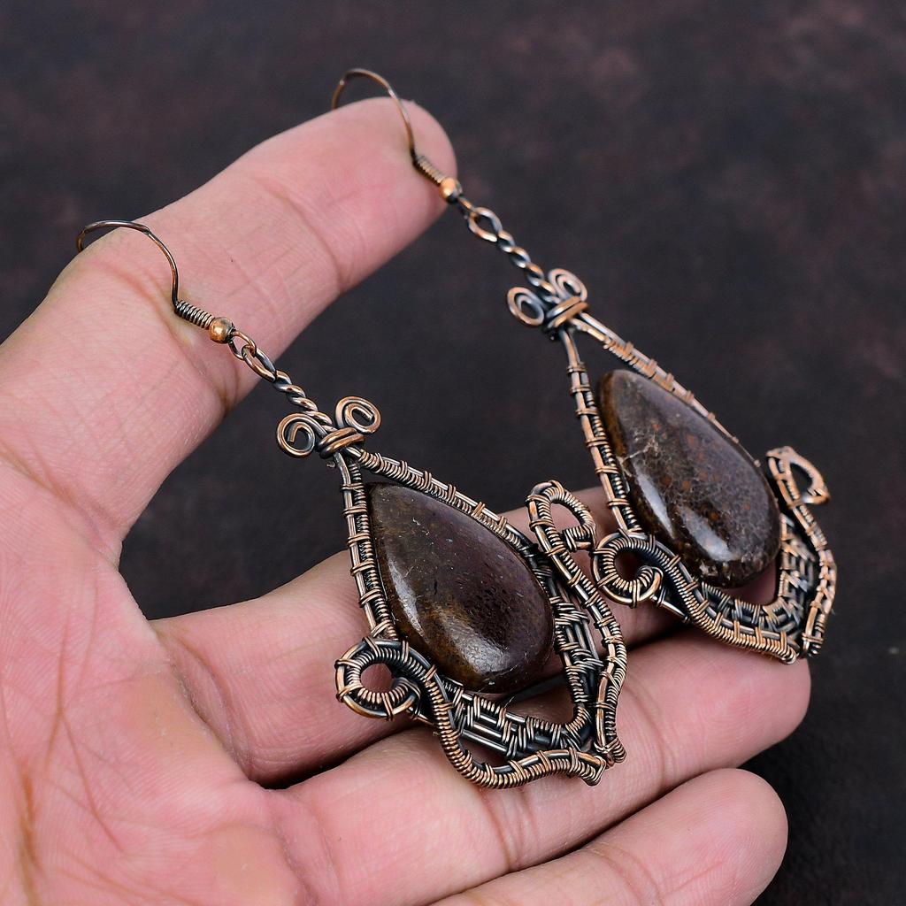 Dinosaur Bone Earring Copper Wire Wrapped Earrings Dinosaur Bone Jewelry Real Gemstone Earrings Handmade Earring Gift For Mom Copper Jewelry