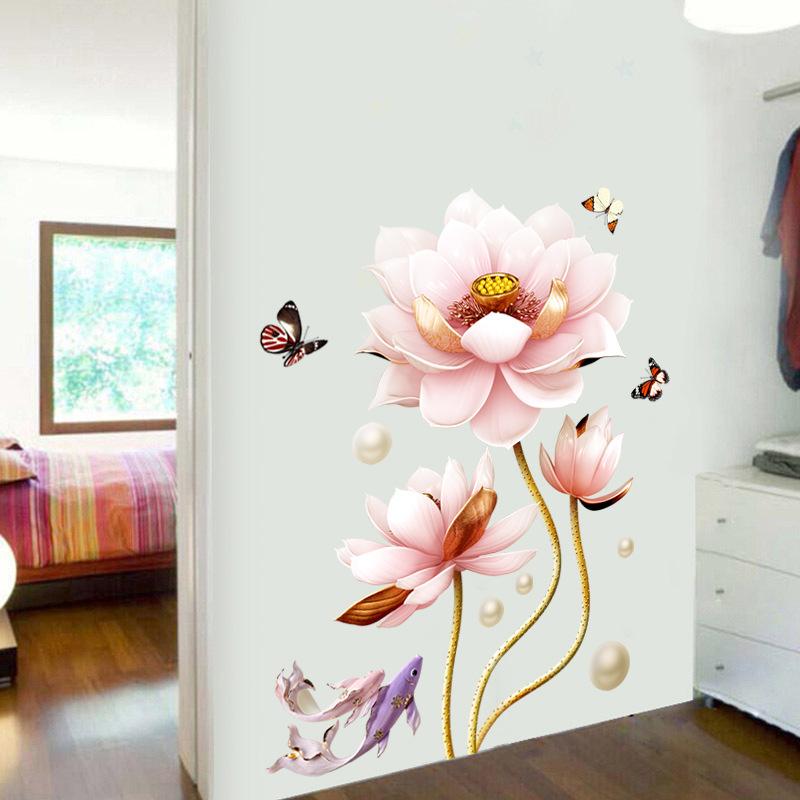 Lotus Flower Wall Sticker, Self-Adhesive Wallpaper for Home Decor, Creative Peel and Stick Art for Living Room, Bedroom, Hallway