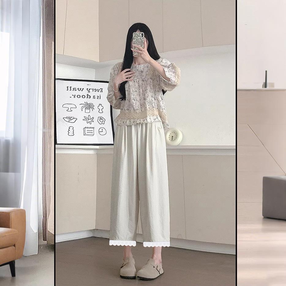 

2026 Summer Maternity Ice Silk White Wide-Leg Carrot Pants, 8/9 Length for Petite Sizes 2XL (135-155 jin) молоко, білий колір