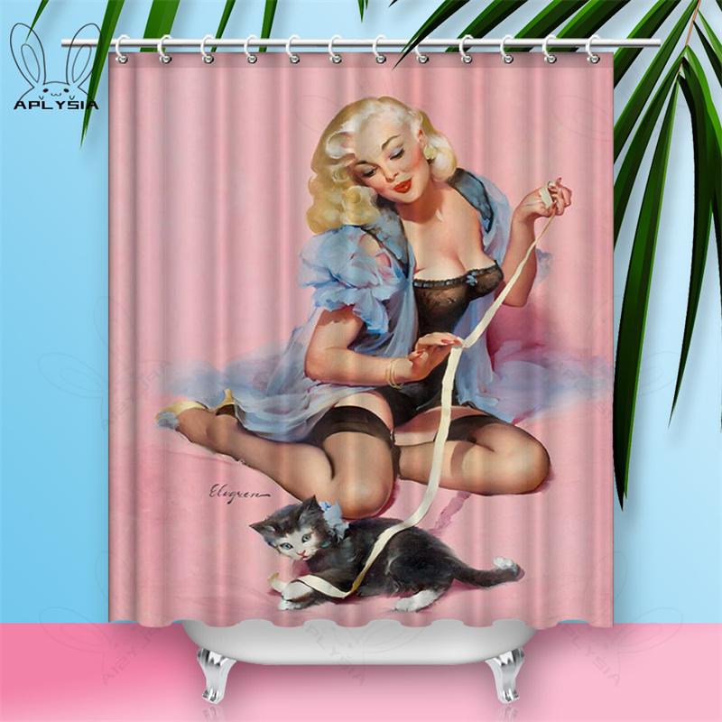 Custom Sexy Girl Hot Breast Shower Curtains European Retro Woman Skirt Dress Daily Waterproof Polyester Fabric Bathroom Curtain