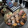 Kittens in Flowers Round Area Rug,Carpet Rug for Living Room Bedroom Sofa Playroom Decor,Non-slip Floor Mat