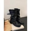 Boots Pleated Pile Boots Belt Buckle Thick Heel Medium Pants Tube Boots Tall Knight Boots