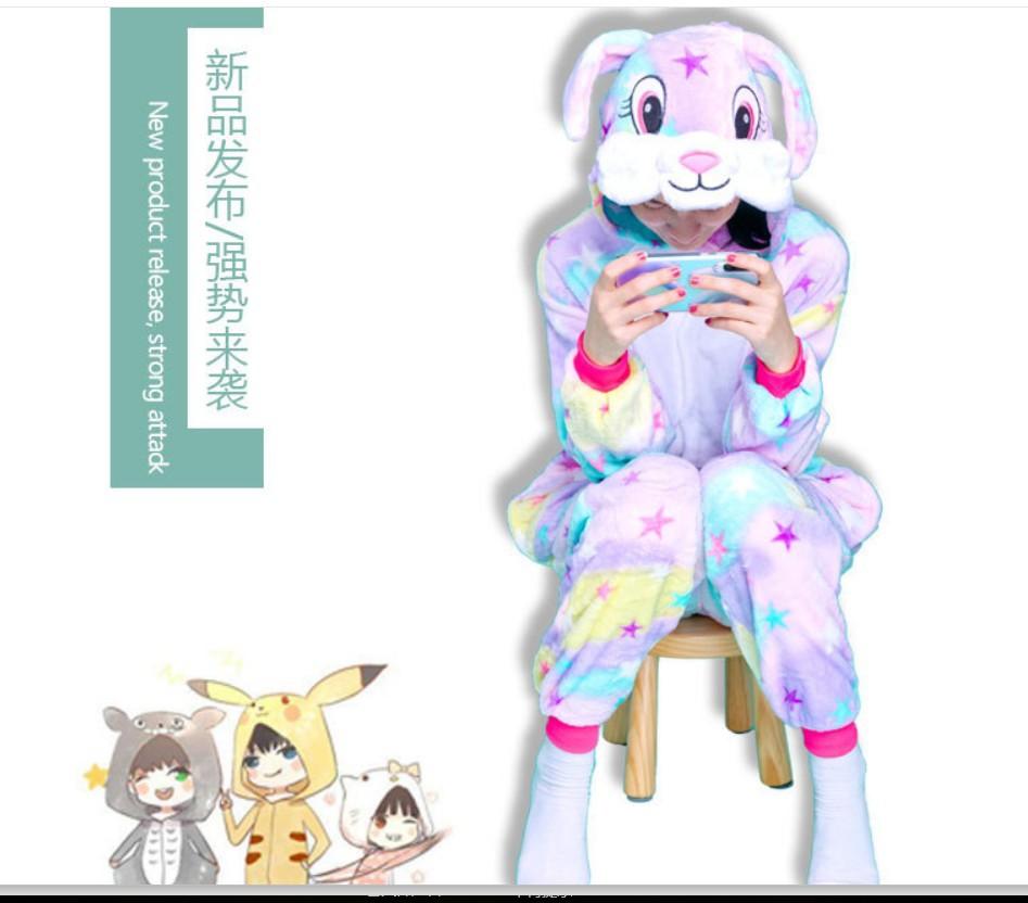 Autumn And Winter Parent-Child Clothing Men And Women Children Cartoon Animal One-Piece Pajamas Rose Red Rabbit Flannel Loungewear Performance Clothes