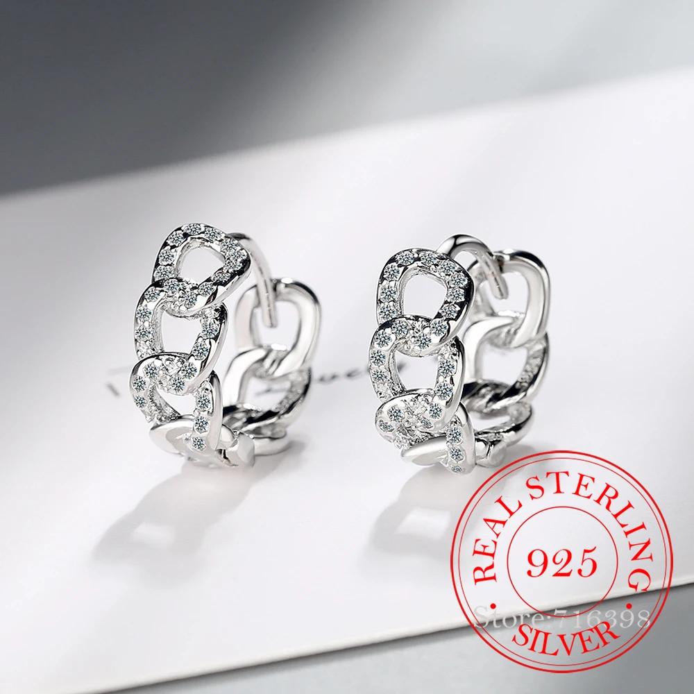 Echte 925 Sterling Silber Kette-förmige Ohrringe für Damen Runde Kreise Mikro-eingelegte Zirkon Ohrringe Hochzeitsfeier Schmuck Geschenke