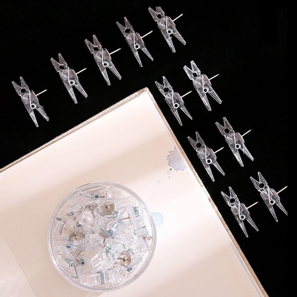 20Pcs/Box Creative Transparent Clip Push Pins Mini Pushpins with Clips Thumb Tacks Photo Wall Decor