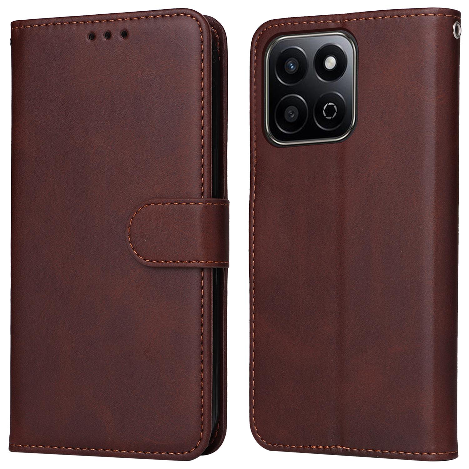 

For Honor Play 60 Plus 5G Case Calf Texture Leather Phone Wallet Cover Brown