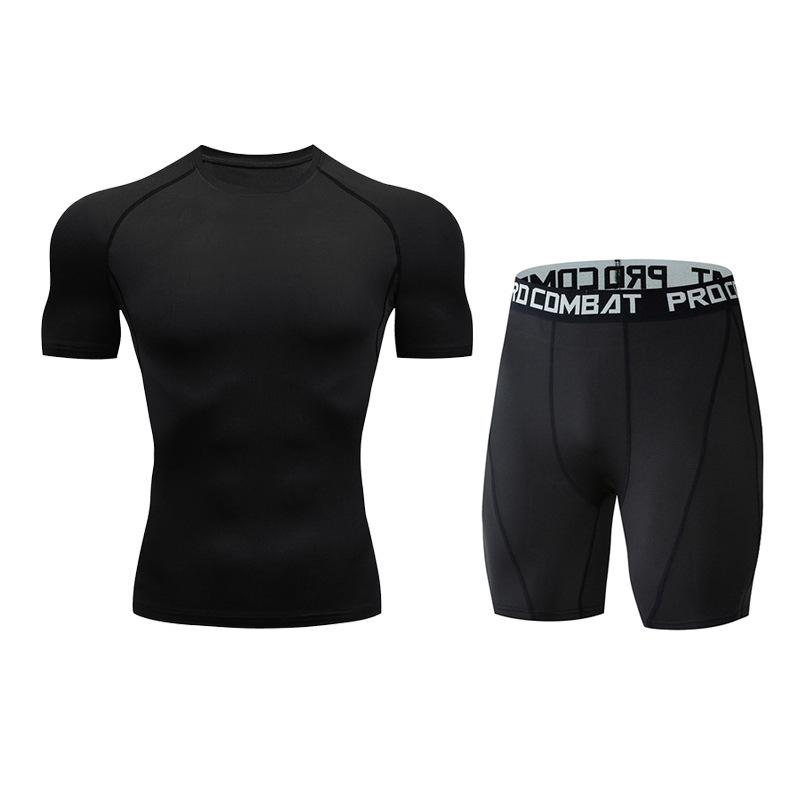 Men's Quick-Dry Athletic Two-Piece Set: Breathable, High-Elastic Short-Sleeve Top & Shorts