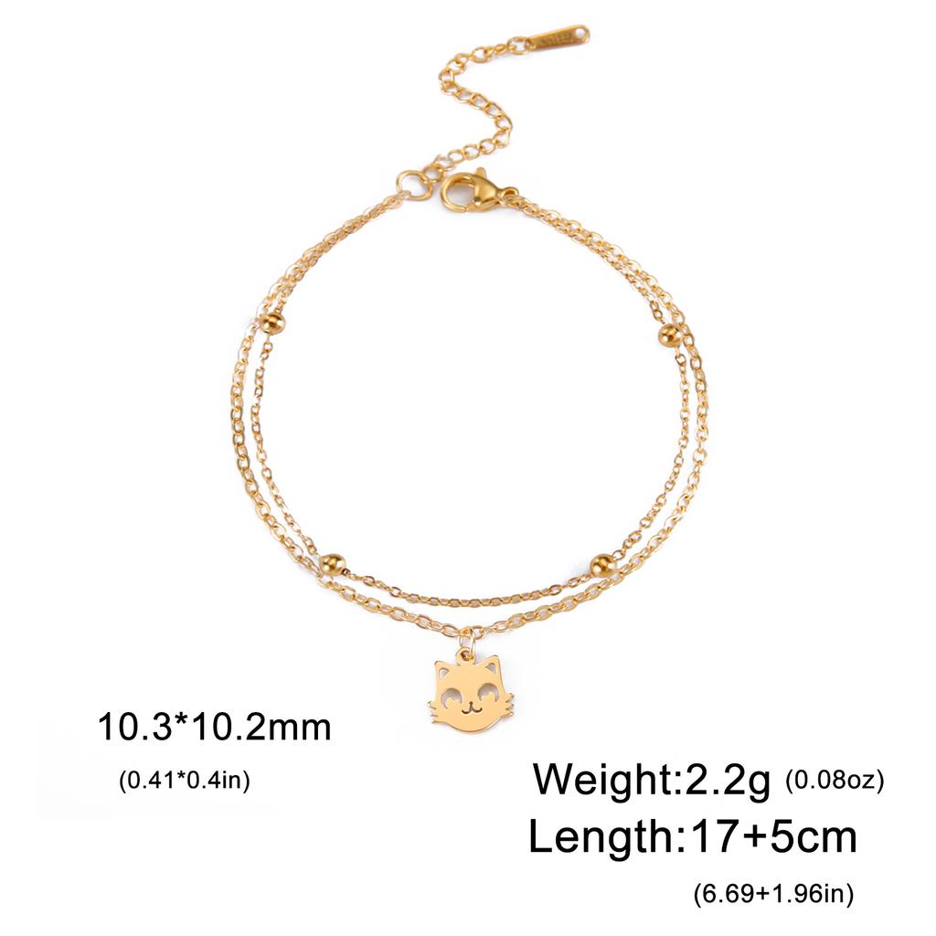 Cazador Cute Cat Kitten Head Bracelet for Women Stainless Steel Animal Double Chain Bracelet On Hand Jewelry Gift Wholesale 2026