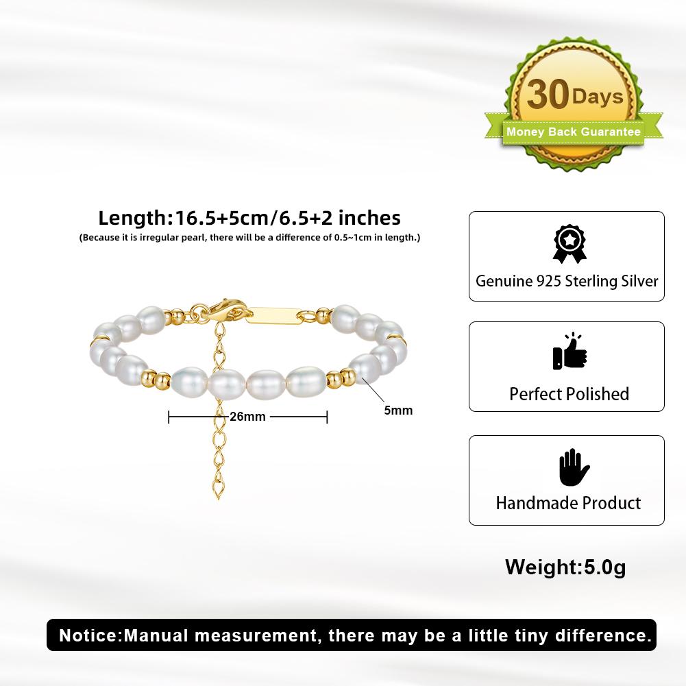 Elegant Gold Beads with Cultured Freshwater Pearl Bead 925 Sterling Silver Bracelet Jewelry Factory