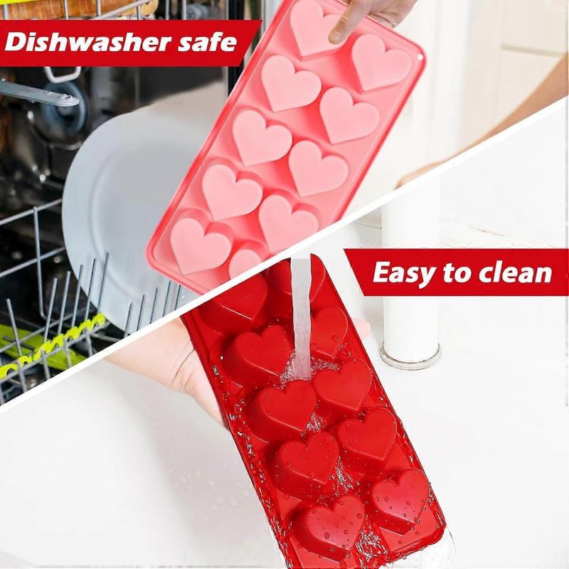 Heart Ice Cube Tray Silicone 2 Pcs Deep Heart Shape Ice Cube Moulds Love Heart Chocolate Mould for Valentine's Day