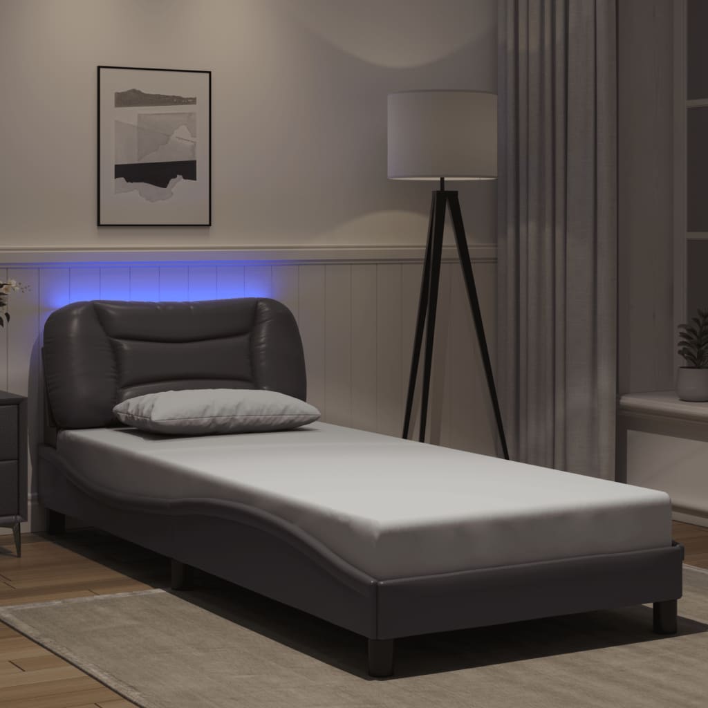 LED Bed Frame without Mattress Hvar Gray 90 x 190 cm