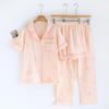 Ensemble Pyjama Femme Nouveau Printemps/Été 2026 100% Crêpe de Coton Manches Courtes+Shorts+Pantalons 3 Pièces Cardigan Fin Vêtements d'Intérieur Dames