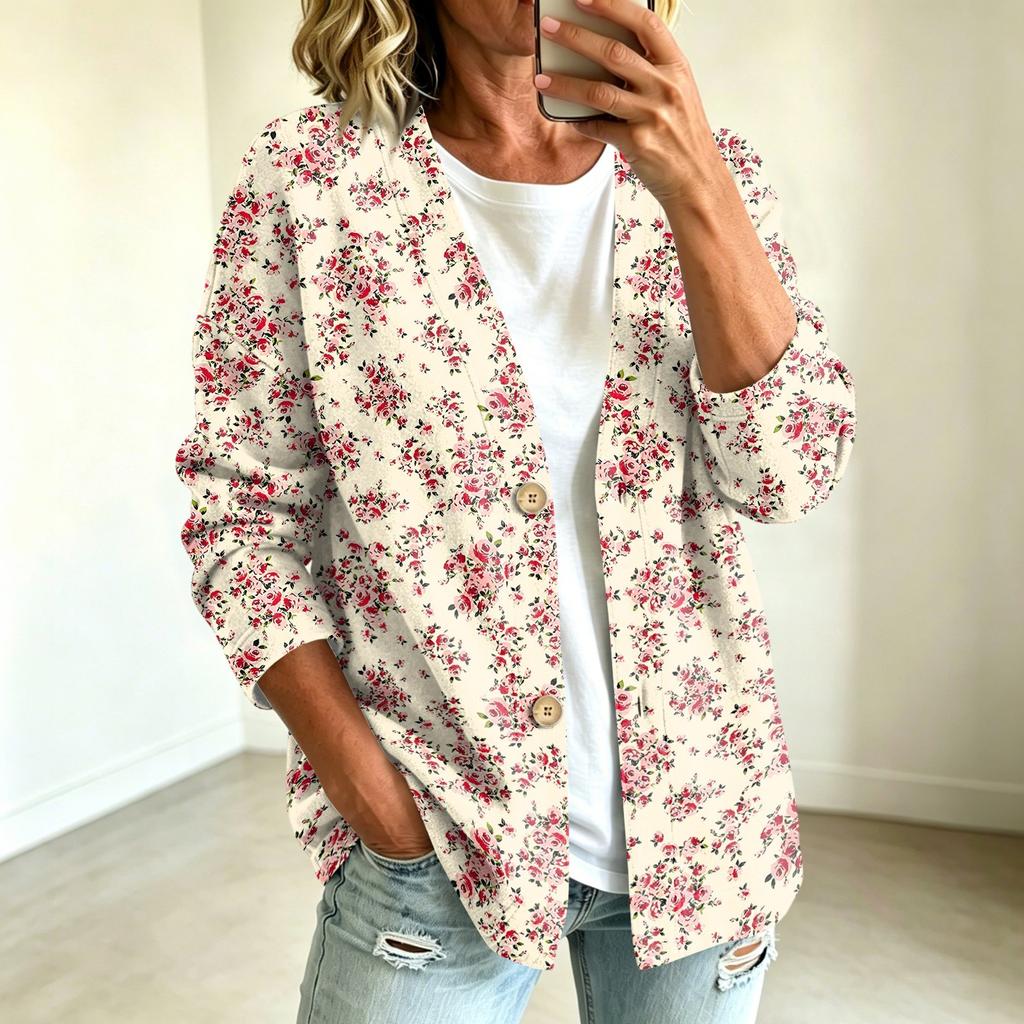 Women's Casual Vintage Floral Print Button Front Jacket for Everyday Outfits
