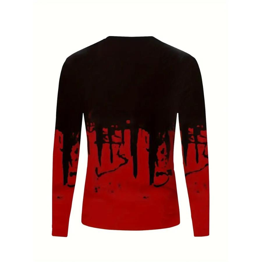 Christian Themed Letter Pattern Men's Color Block Long Sleeve Crew Neck T-shirt, Spring Fall