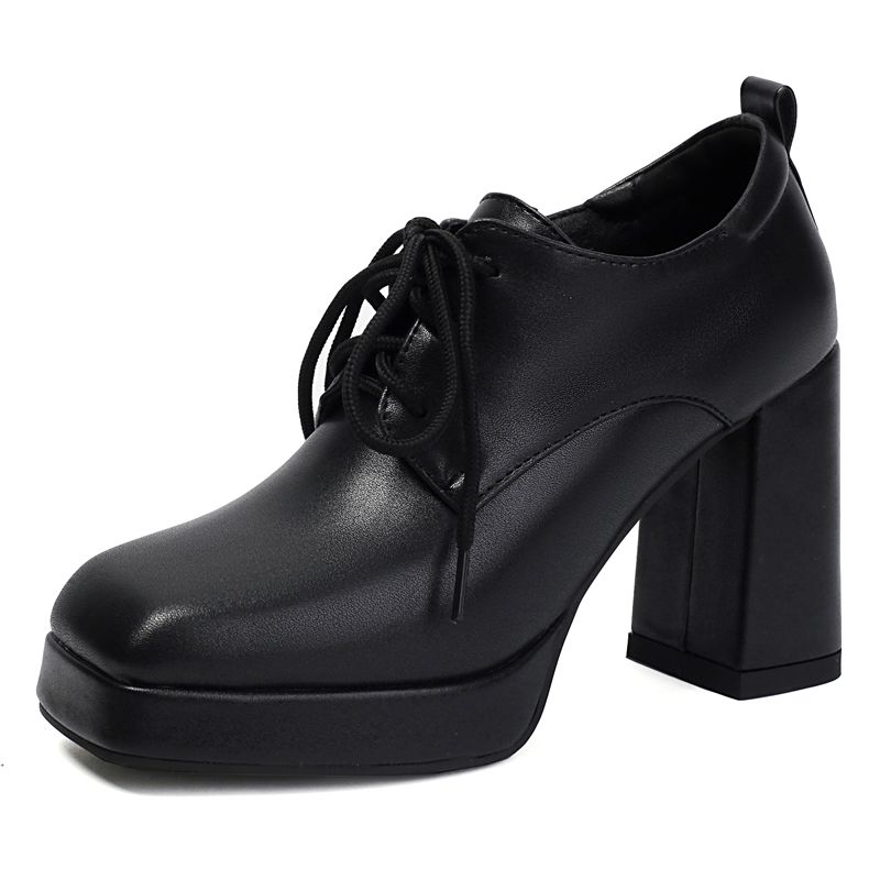 Brand Vintage Women Pumps Square Toe Block Heels 9.5cm Platform 2cm Lace Up Big Size 46 47 48 Office Lady Daily Shoes 35