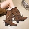 Maillard western cowboy boots retro slim boots fringed wasteland wind pointed thick heel Martin boots