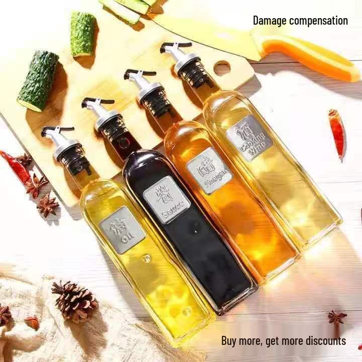 Bouteille Carrée en Verre pour Huile avec Contrôle et Dosage pour Condiments de Cuisine