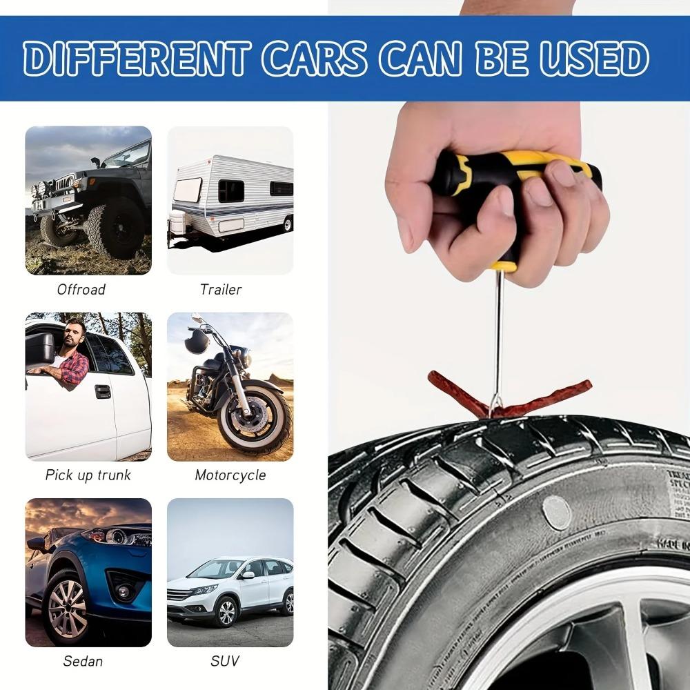 Car Tire Repair Kit with Tools & Adhesive – Durable Plug Strips Included, Uses for Tubeless Tyre Emergency Puncture Fix