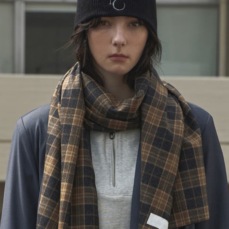 

moire moa Wide Classic Check wool muffler-brown brown_FREE