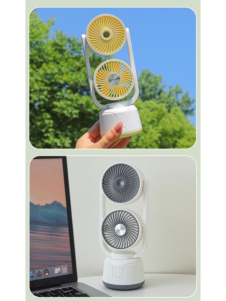 Dual-Head USB Mini Desktop Fan: Three-Speed, Strong Wind, Humidifying Spray for Summer Office