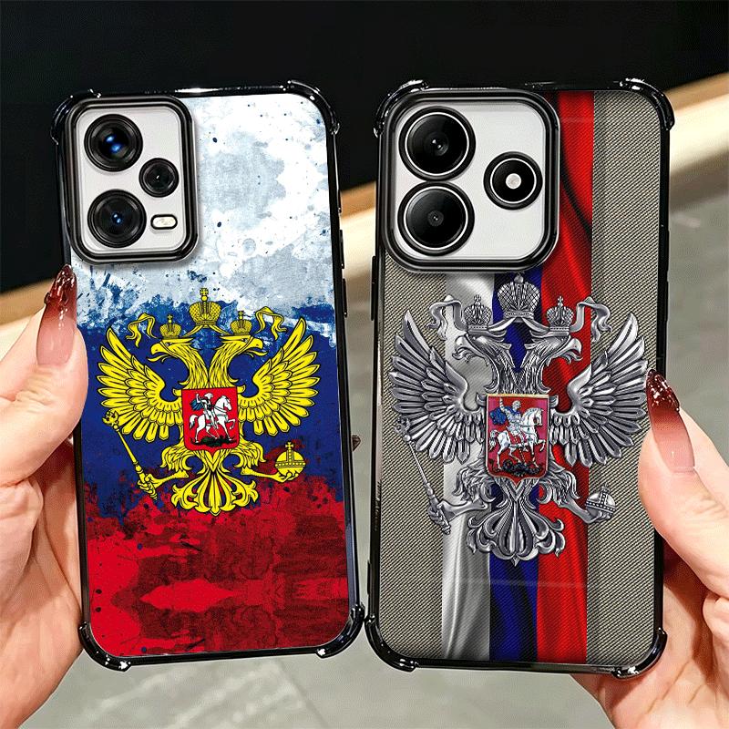 Russia Russian Flags Emblem Soft Phone Case For Xiaomi Redmi Note 14 15 Pro Plus 13 12 11S 11T 5G 10 9S 9 Plating Anti-Fall Fund