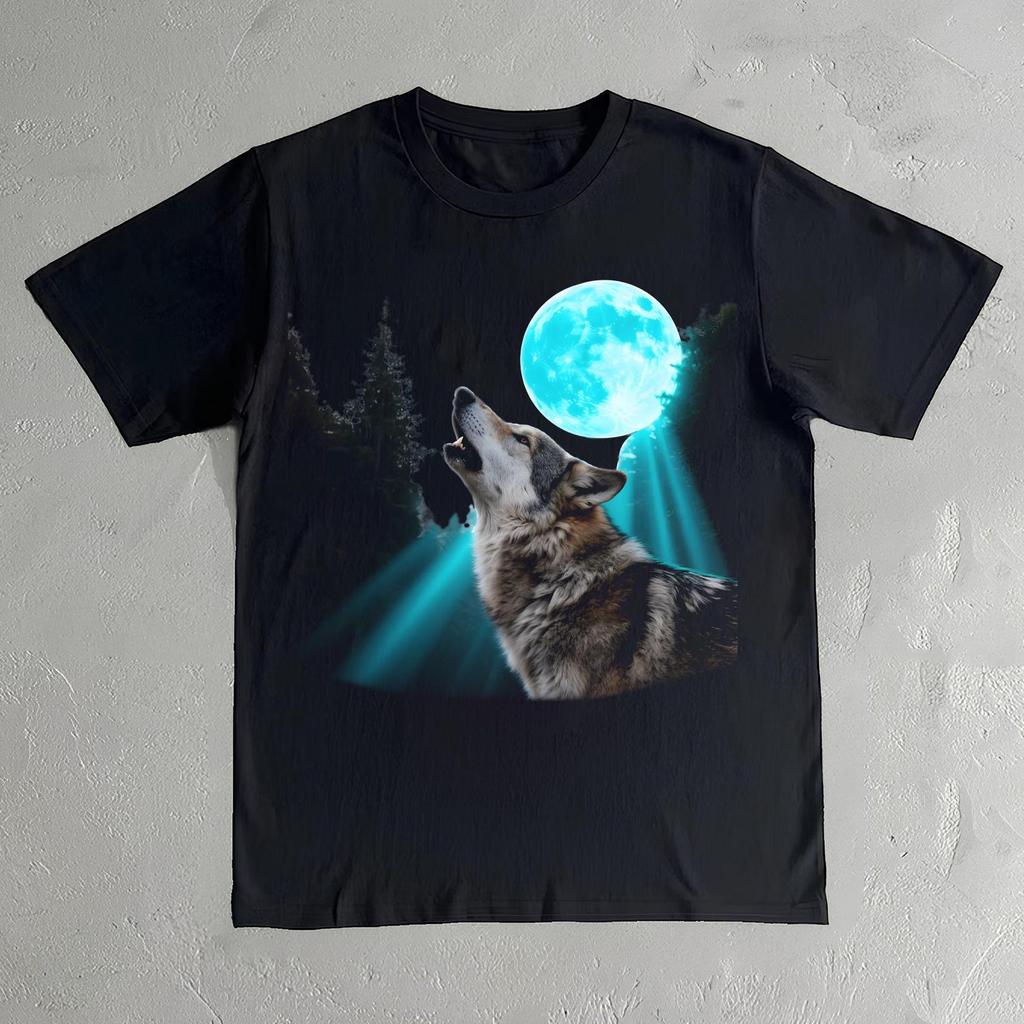 Vintage 90s Wolf Graphic T-Shirt: Howling Wolf & Blue Moon