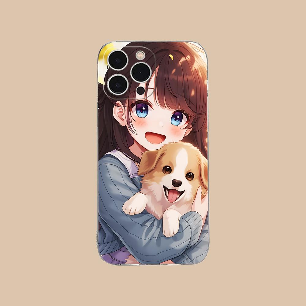 

Girl Dog Puppy Clear TPU Mobile Case for iPhone 17 16 15 14 13 12 11 X XR XS Air Pro Max Plus Mini Colorful Cover iPhone XS Max