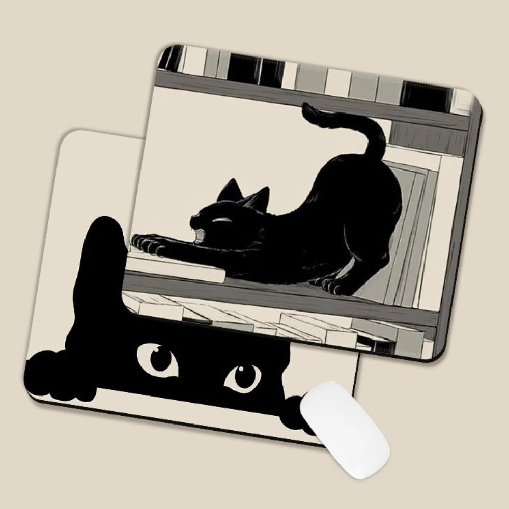 Desk Mat Waterproof Keyboard Mat Anti-Slip Cat Mouse Mat Cartoon Black Cat Mouse Pad Home Decor