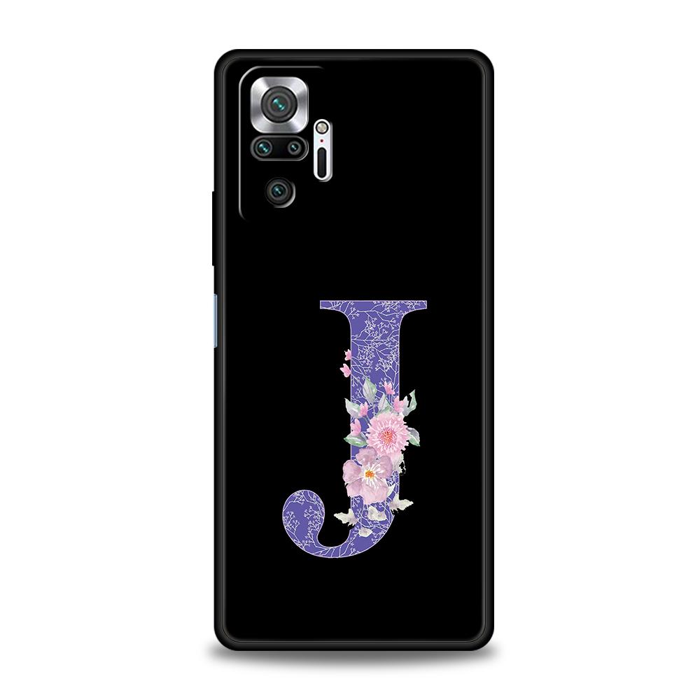 Initial Letter Retro Purple Flower Phone Case For Xiaomi Redmi Note 14 5G 13 12 10 11 Pro Plus 4G 14C 13C 12C 10C 9C TPU Cover