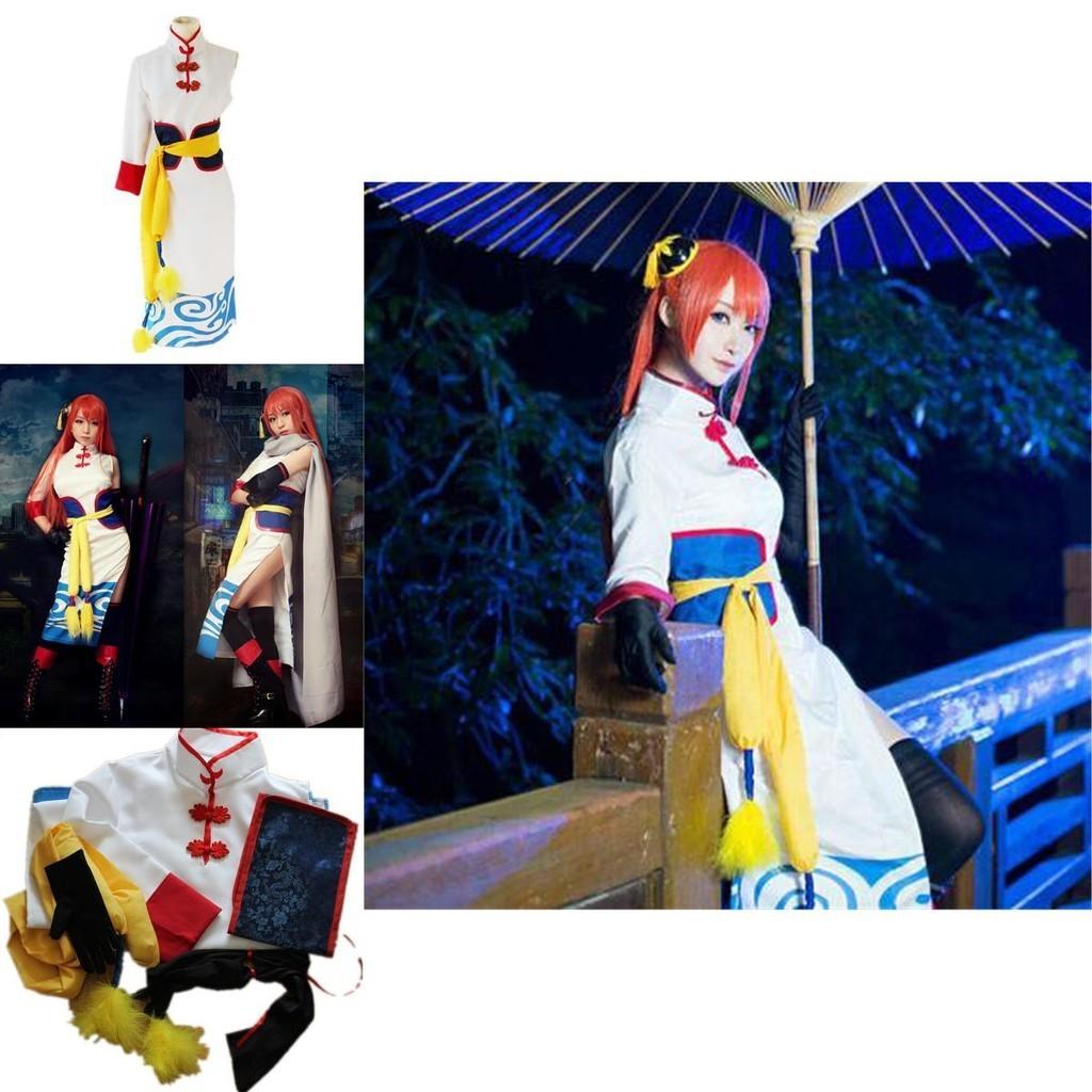 Breathable Gintama Future Kagura Cheongsam Cosplay Costume Outfit Set For Events
