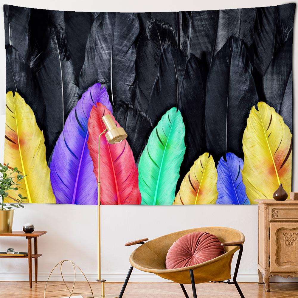 Tapiserie Psychedelică cu Pene Agățată pe Perete Artă Stil Boem Tapiz Hippie Colorat Mister Dormitor Cameră Decor Acasă