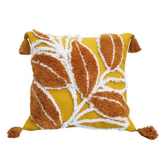 Embroidered Pillowcase Tufted Embroidery Cushion Cover with Tassels Cotton Linen Decorative Pillow