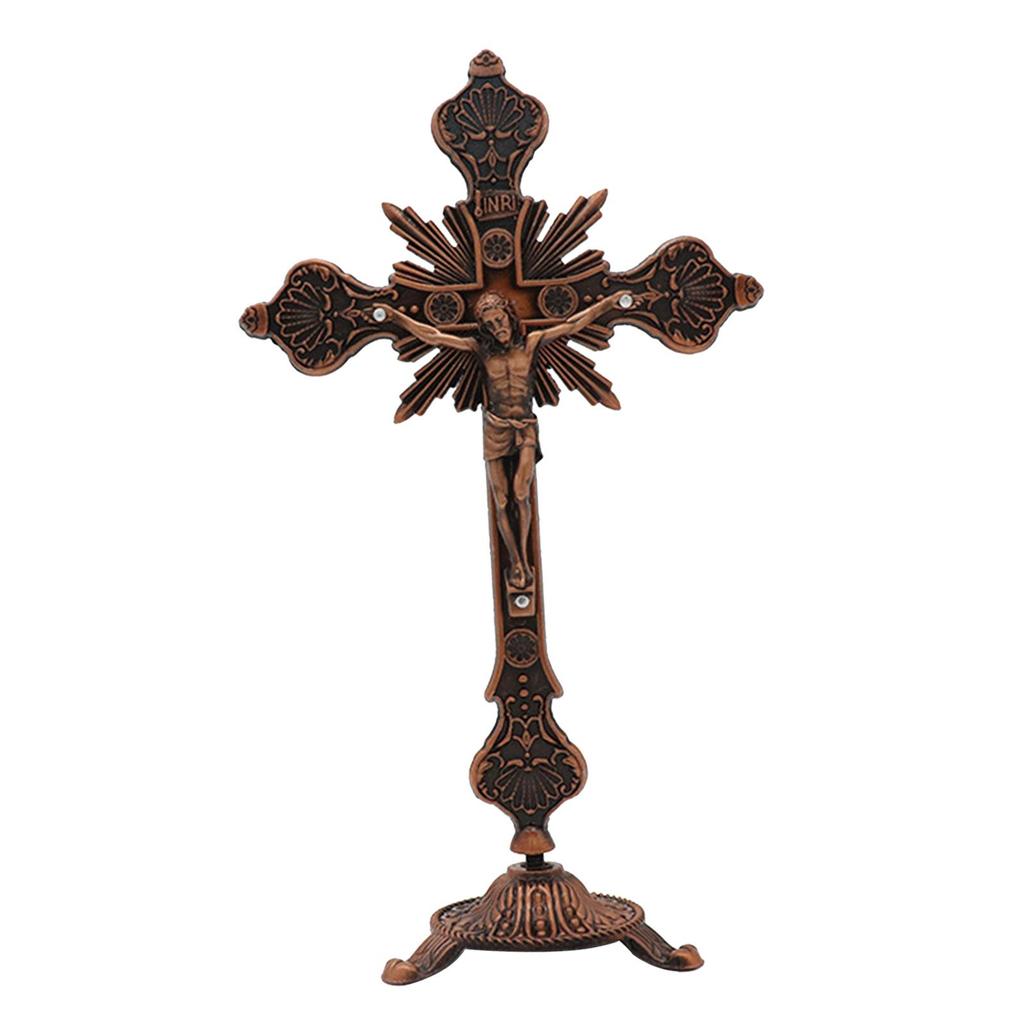 Standing Crucifix Jesus Cross Statue 10 Inches Metal Small Jesus Crucifix for Dining Table Home Decor Altar Prayers Table