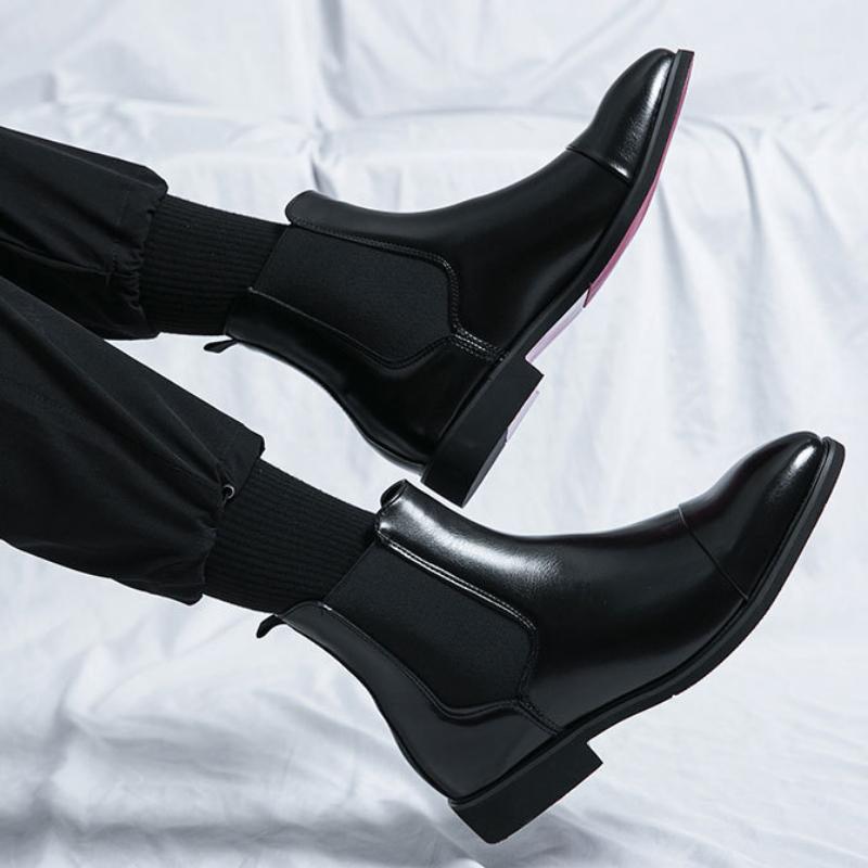 Autumn and Winter Pointed Toe Feet Plus Size Men's Leather Shoes High-top British Casual Chelsea Boots