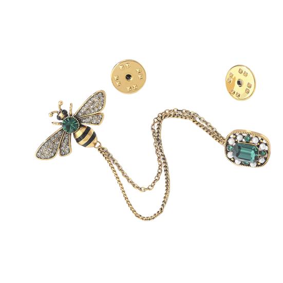 Chest Brooch Bee And Chain Decor Faux Pearl Rhinestone Clothes Jewelry for Prom