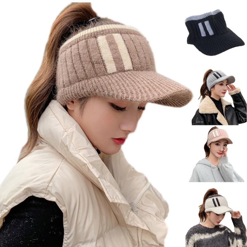 Fashion Handmade Knit Cap Winter Outdoor Women Girl Warm Keeping Cap Empty Top Wool Hat Color Matching Duck Tongue Hat