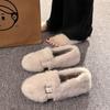 Internet Celebrity Explosion Mink Hairy Shoes Women Winter Wear Belt Buckle Thick Sole Velvet Bean Shoes Fairy Warm Cotton Shoes