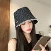 New lace print denim fisherman hat children's sunshade sunscreen basin hat sweet and cute bucket hat